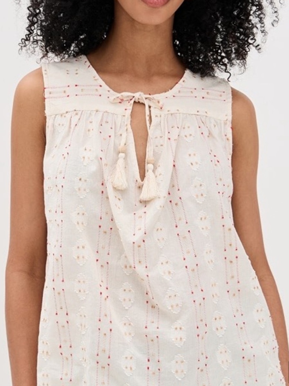 Faherty Skylar Sunburst Cream Tassel Tank Top Medium Desert Boho Organic Cotton - Picture 3 of 12